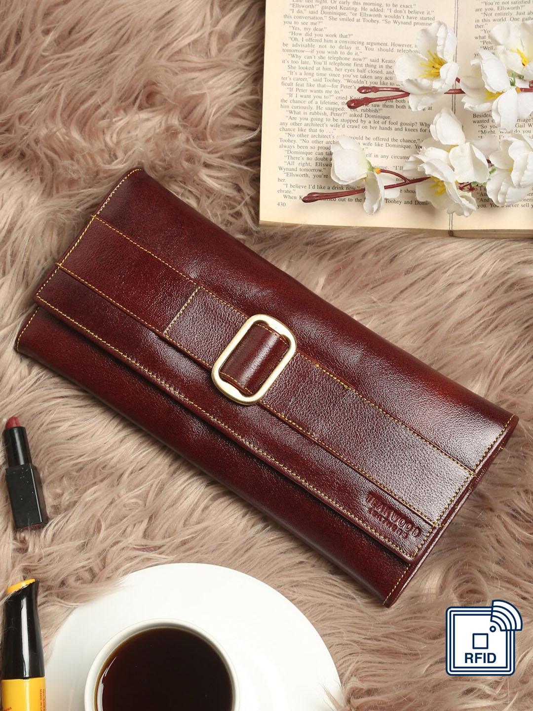 

Teakwood Leathers Women Maroon & Cream-Coloured Leather Two Fold Wallet