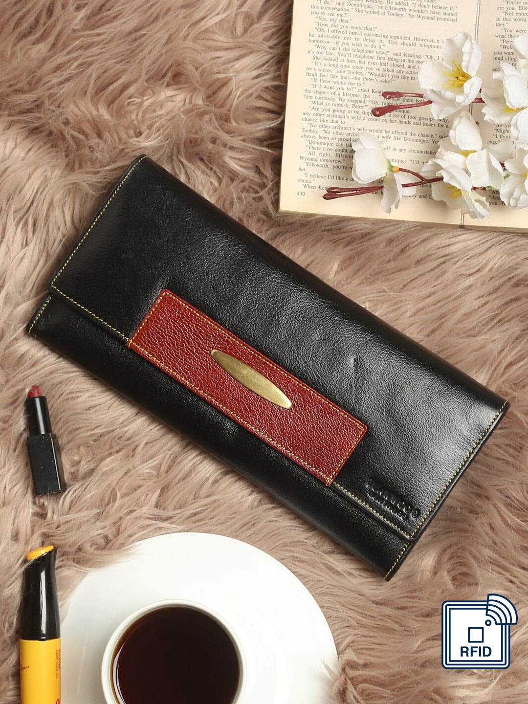 

Teakwood Leathers Women Black & Cream-Coloured Leather Two Fold Wallet