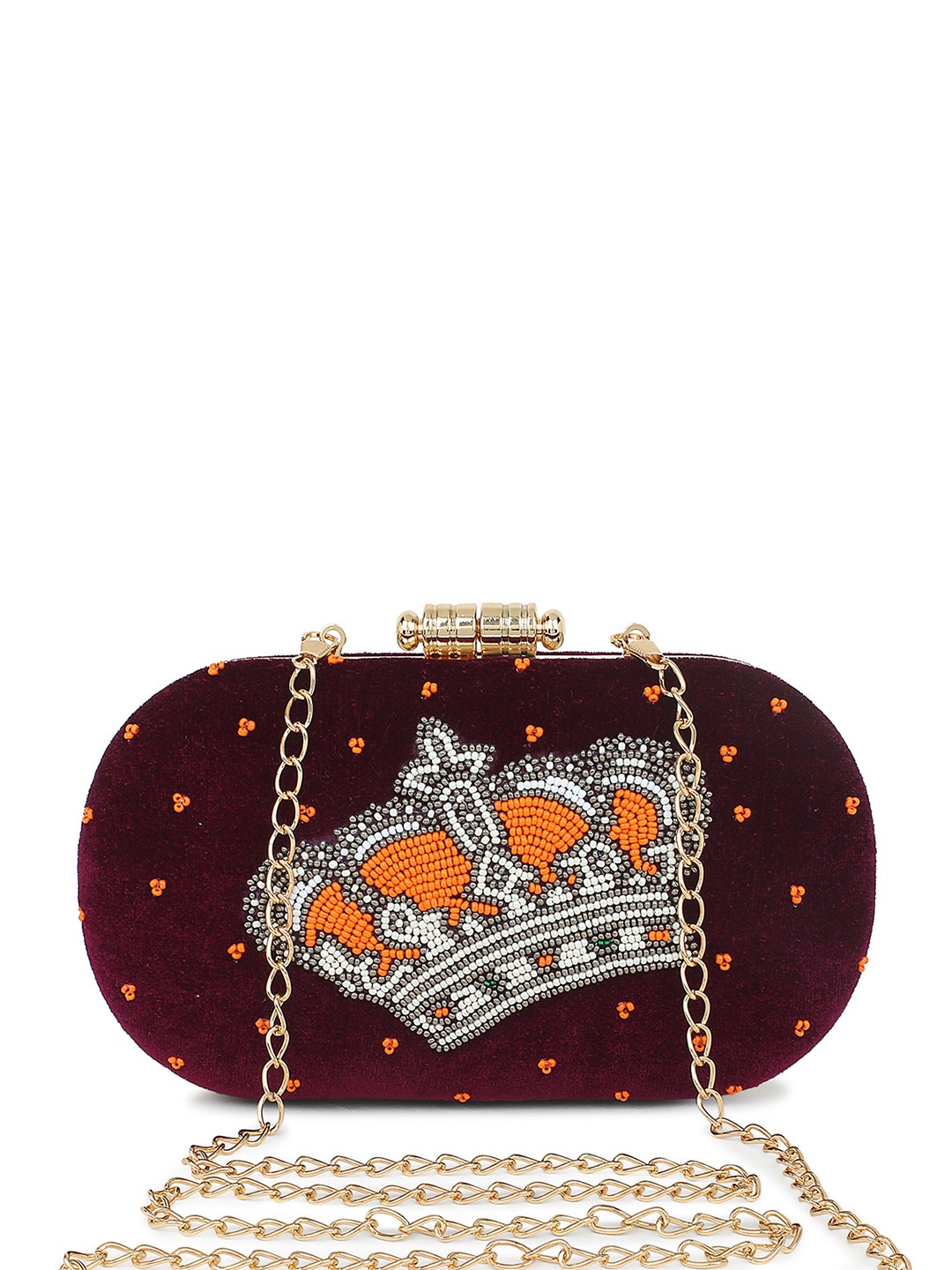 

Spice Art Women Maroon & Orange Embroidered Box Clutch