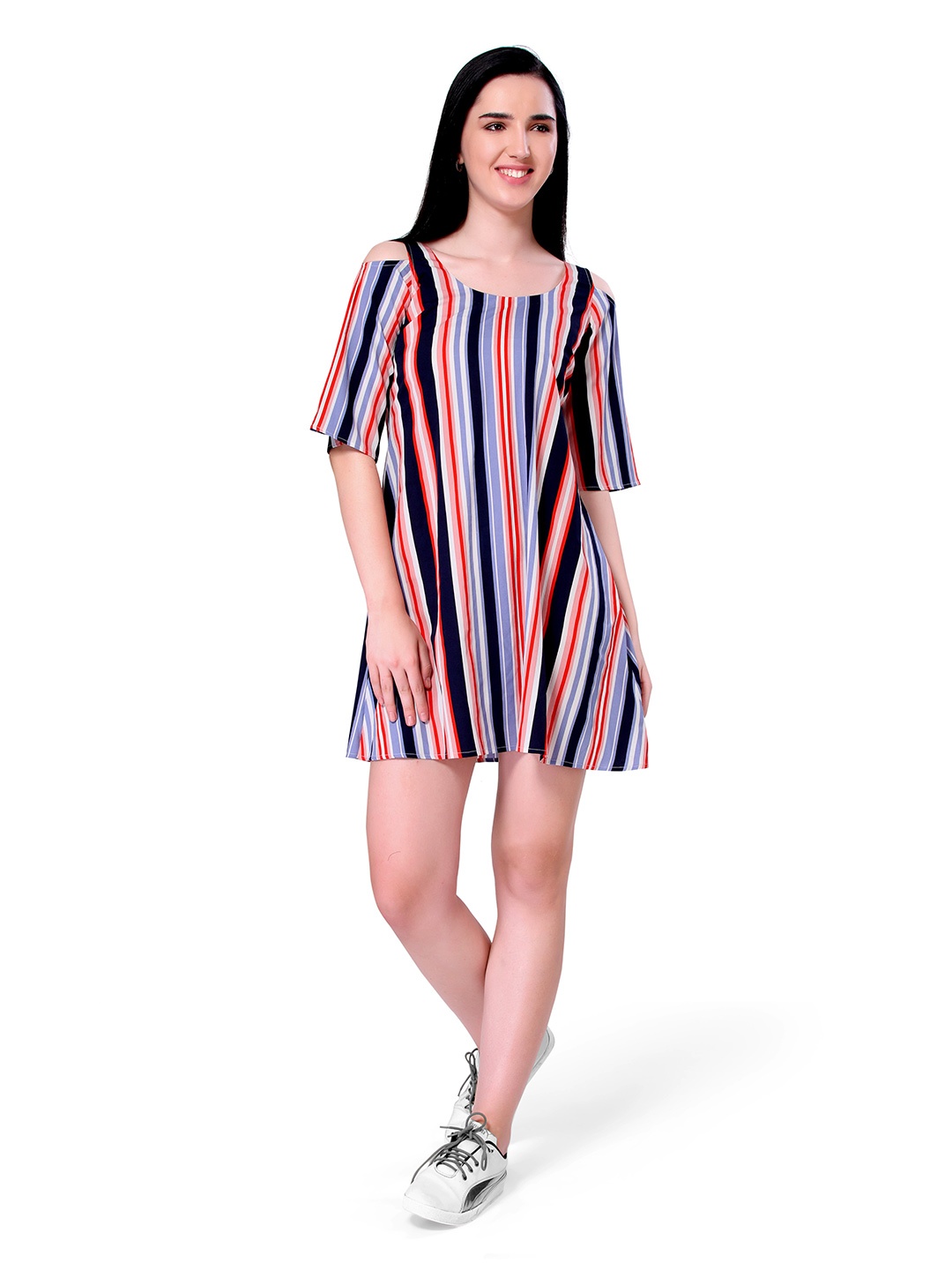 

ZINNIA Women Blue Striped A-Line Dress