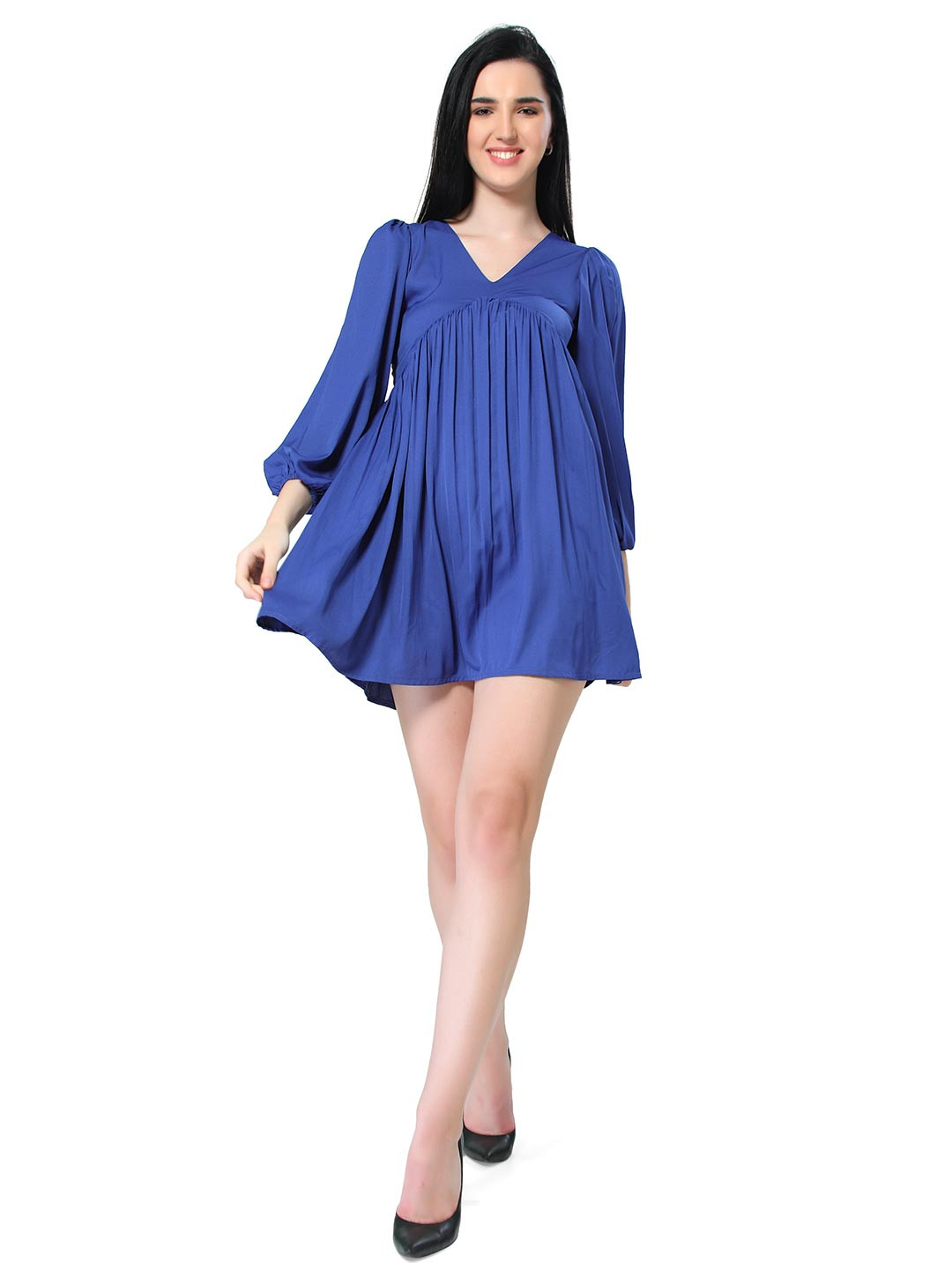 

ZINNIA Women Blue Solid Empire Mini Dress