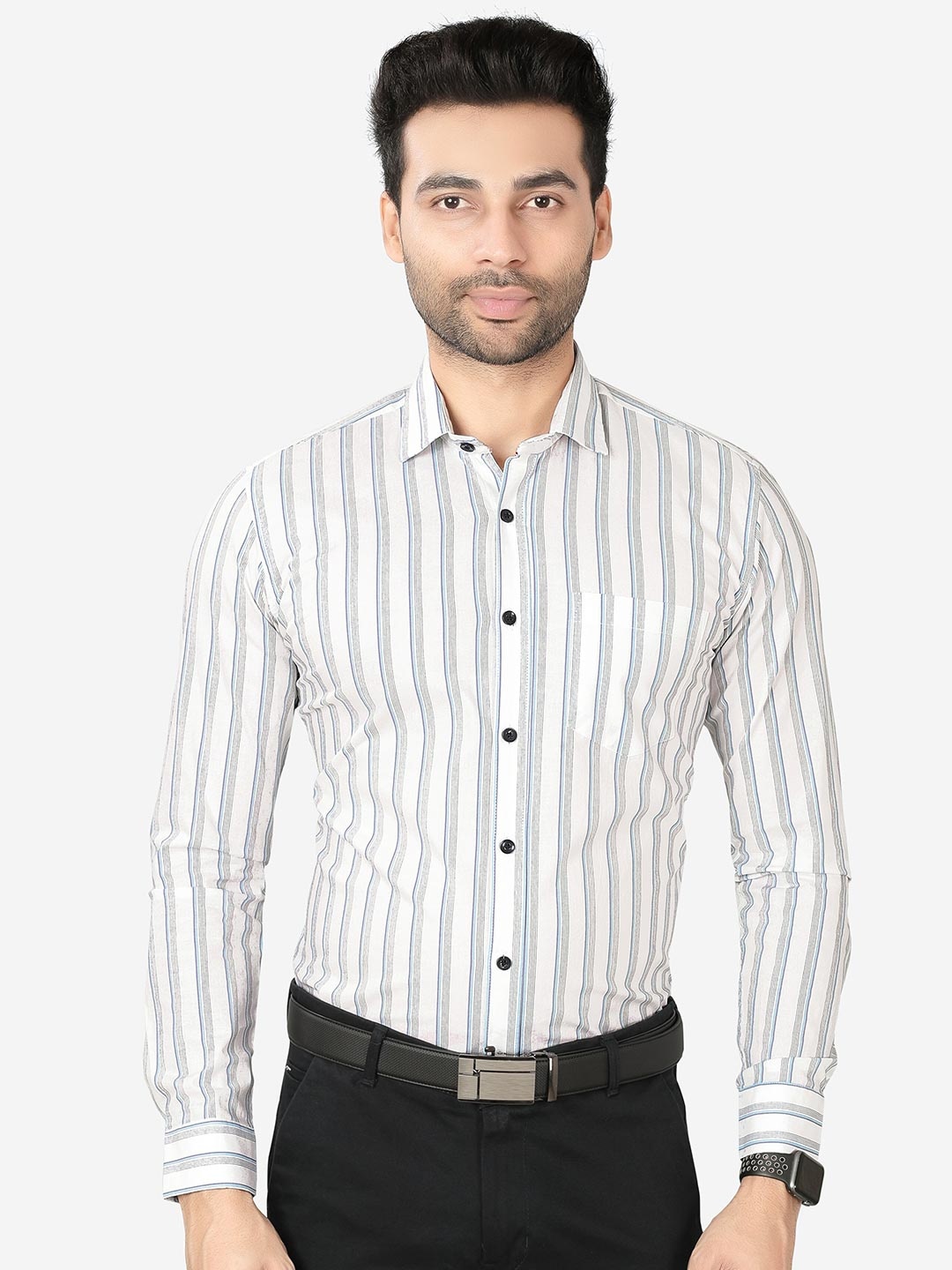 

5TH ANFOLD Men White Slim Fit Striped Formal Shirt