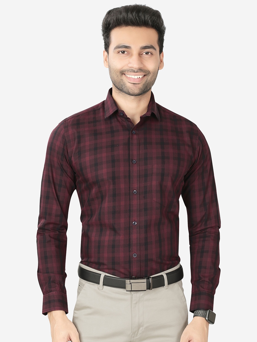 

5TH ANFOLD Men Brown Slim Fit Checked Formal Shirt