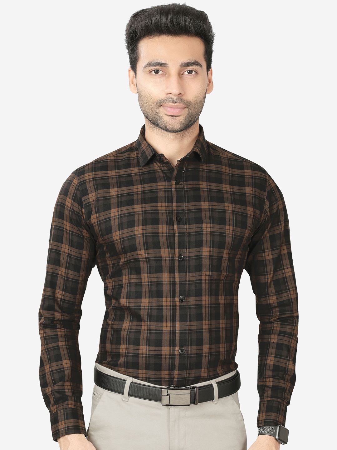 

5TH ANFOLD Men Grey Slim Fit Checked Formal Shirt