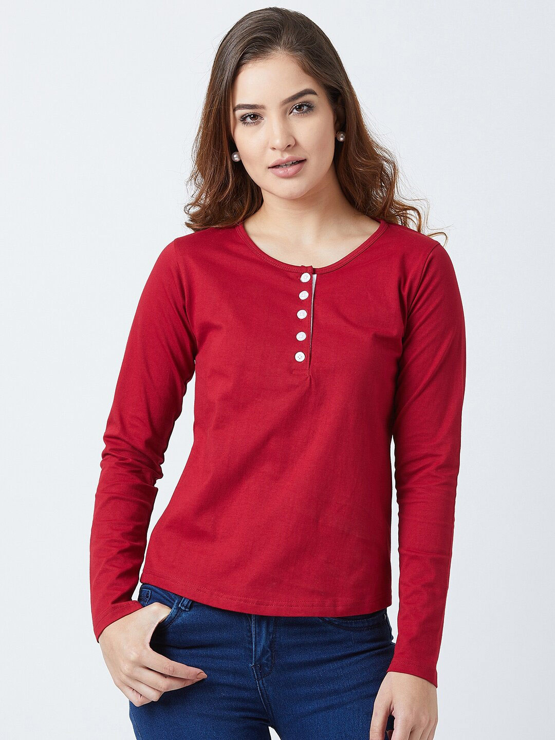 

The Dry State Women Red Solid Full Sleeves T-shirt