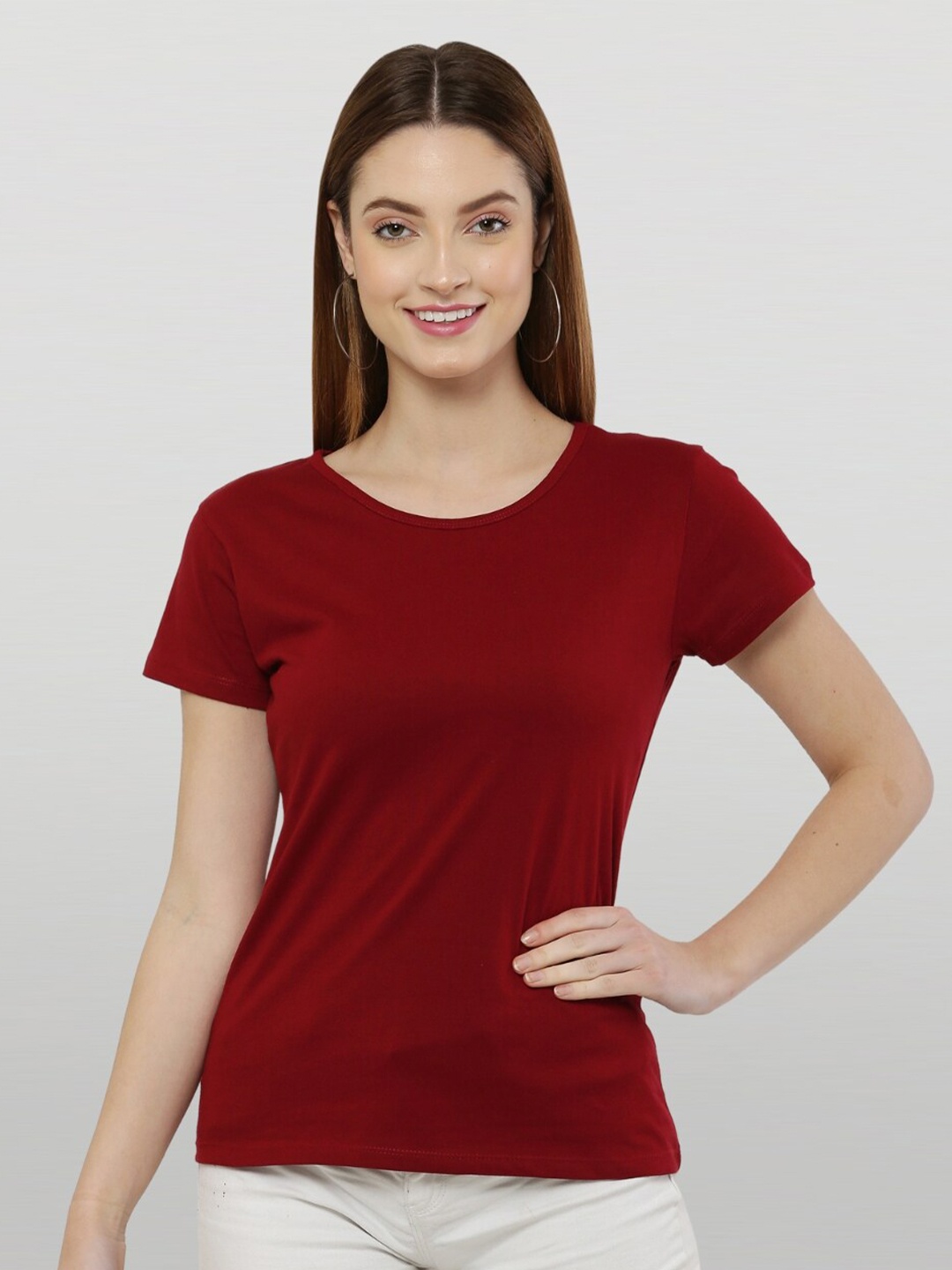 

The Label Bar Women Maroon Solid T-shirt