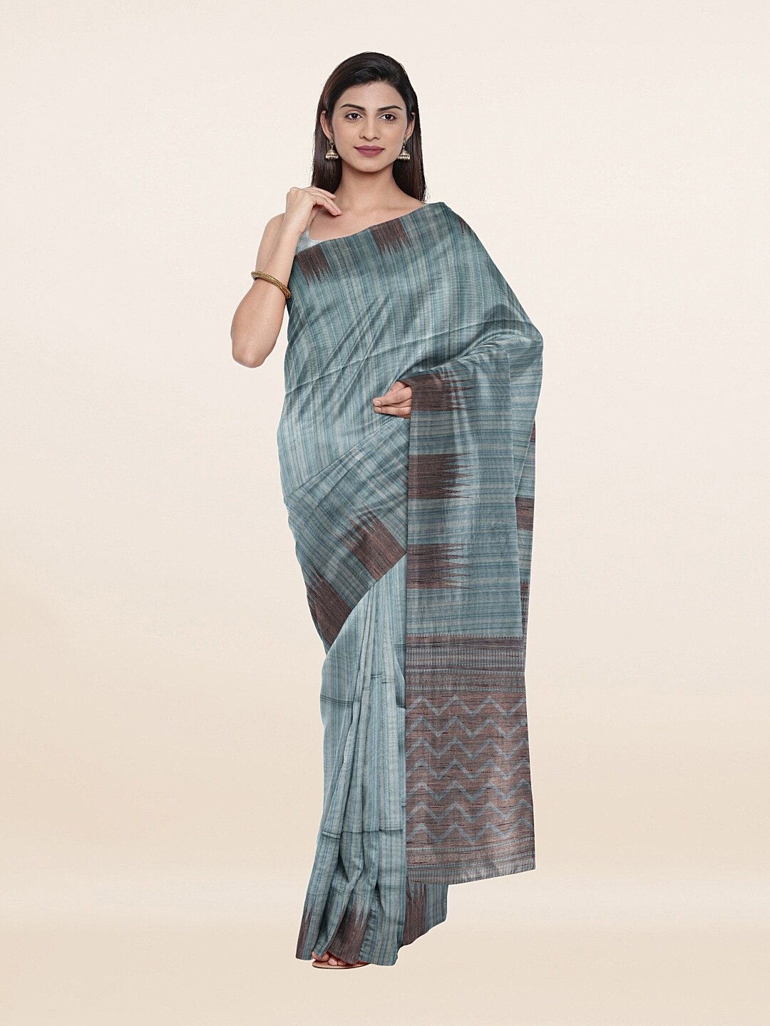

Pothys Blue & Brown Woven Design Zari Saree