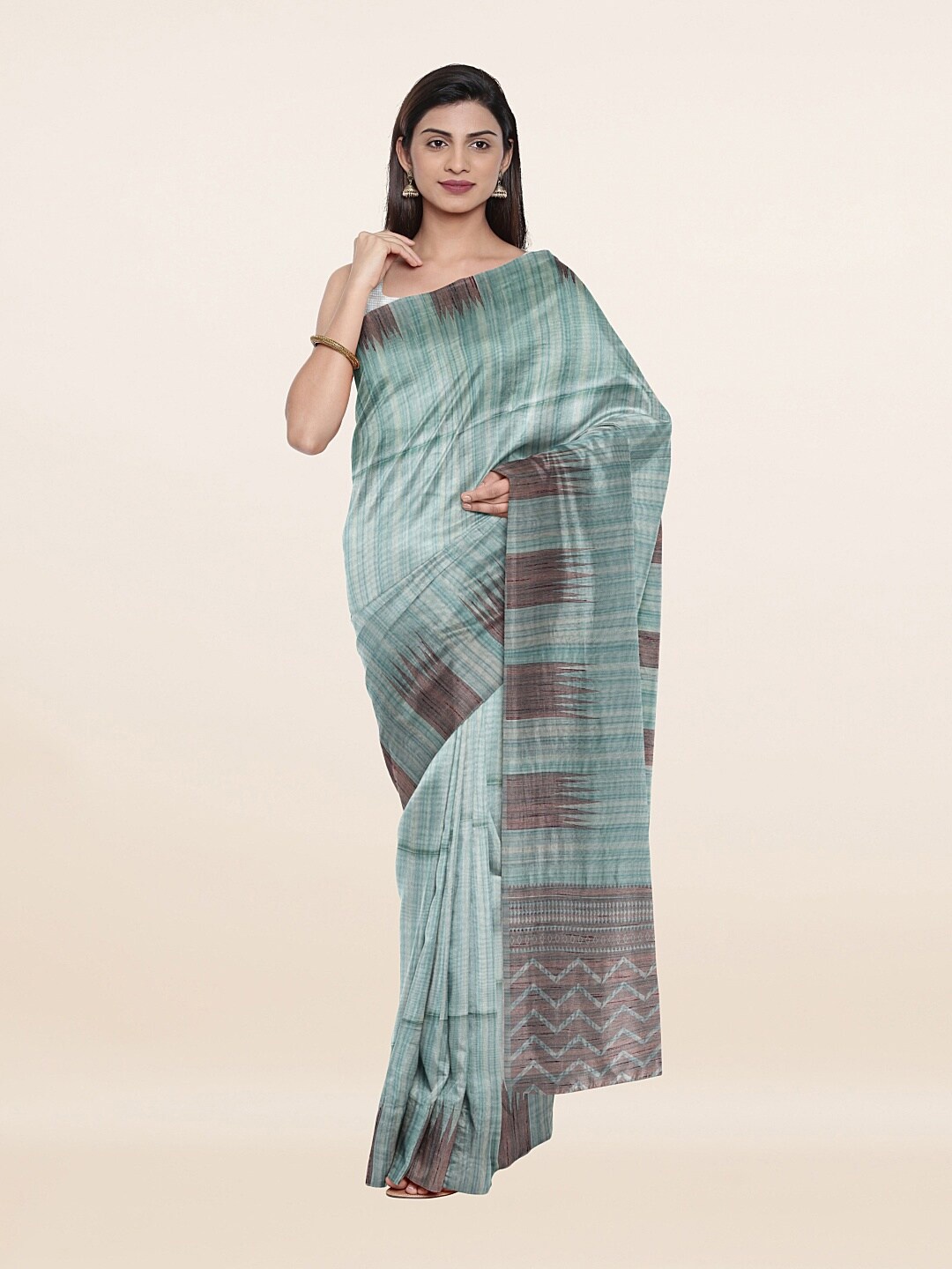 

Pothys Green & Pink Geometric Saree