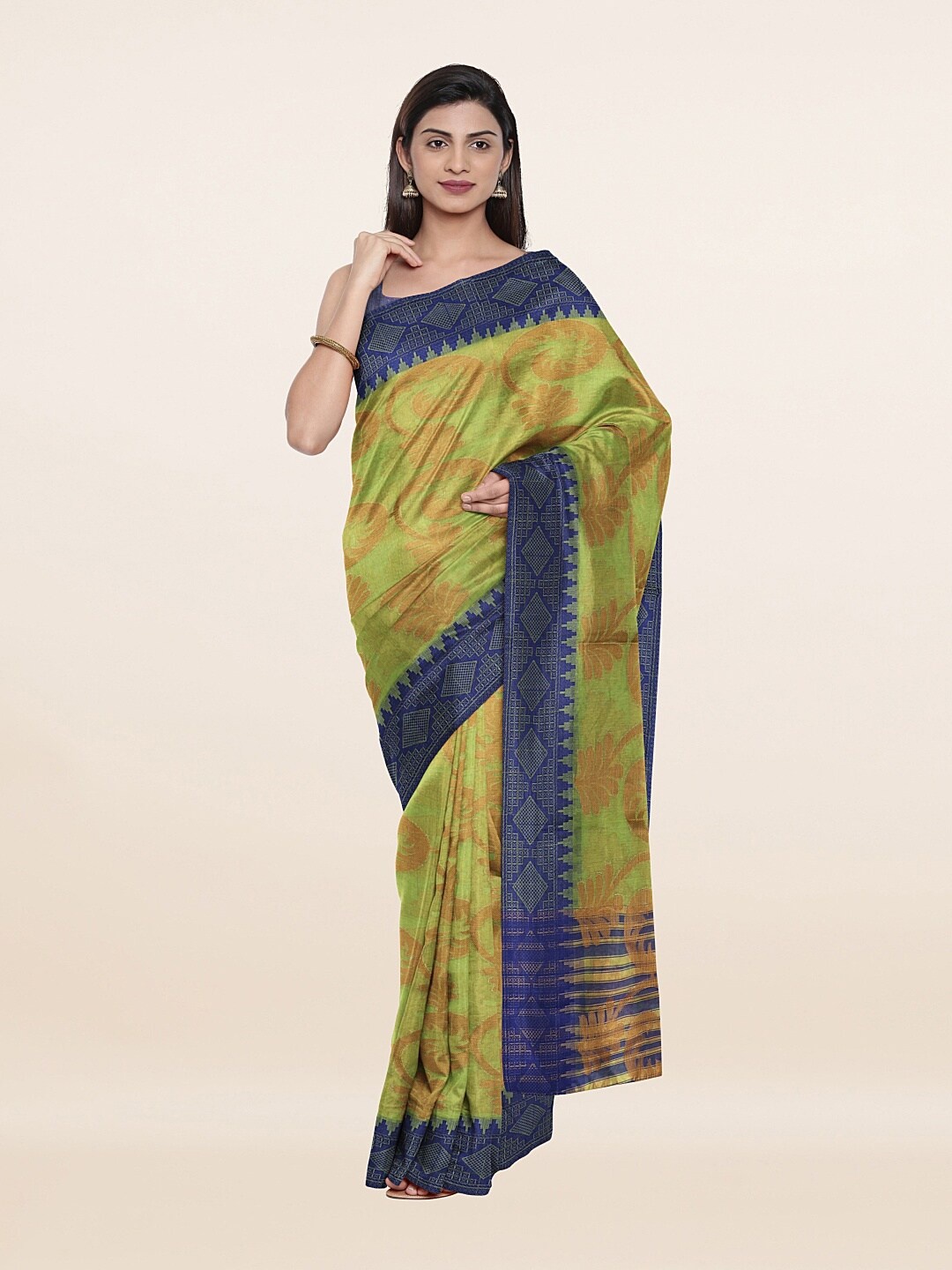 

Pothys Green & Blue Floral Saree