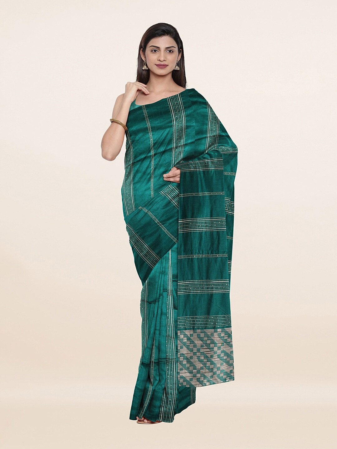 

Pothys Green Striped Saree