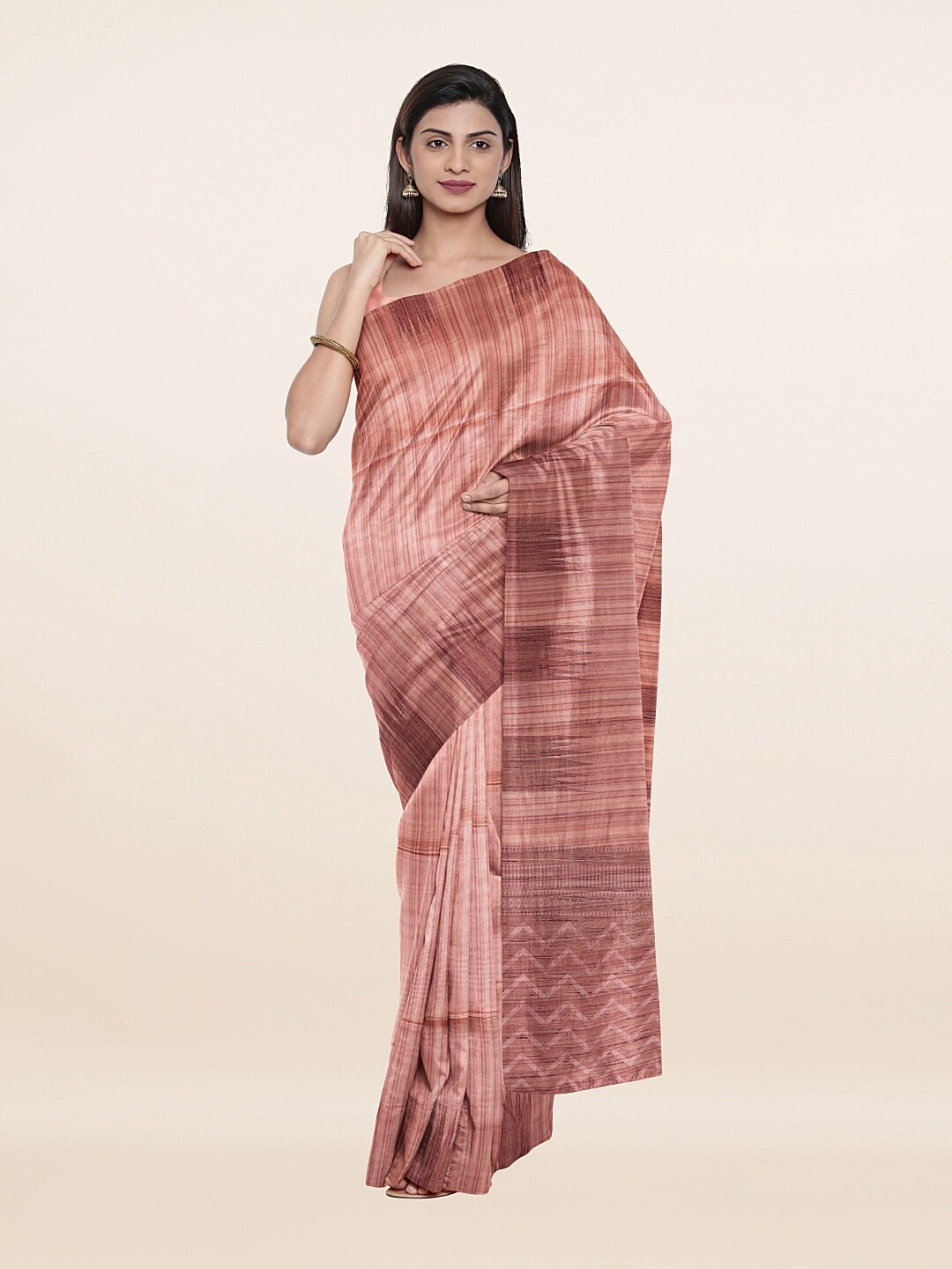 

Pothys Peach-Coloured & Brown Woven Design Saree