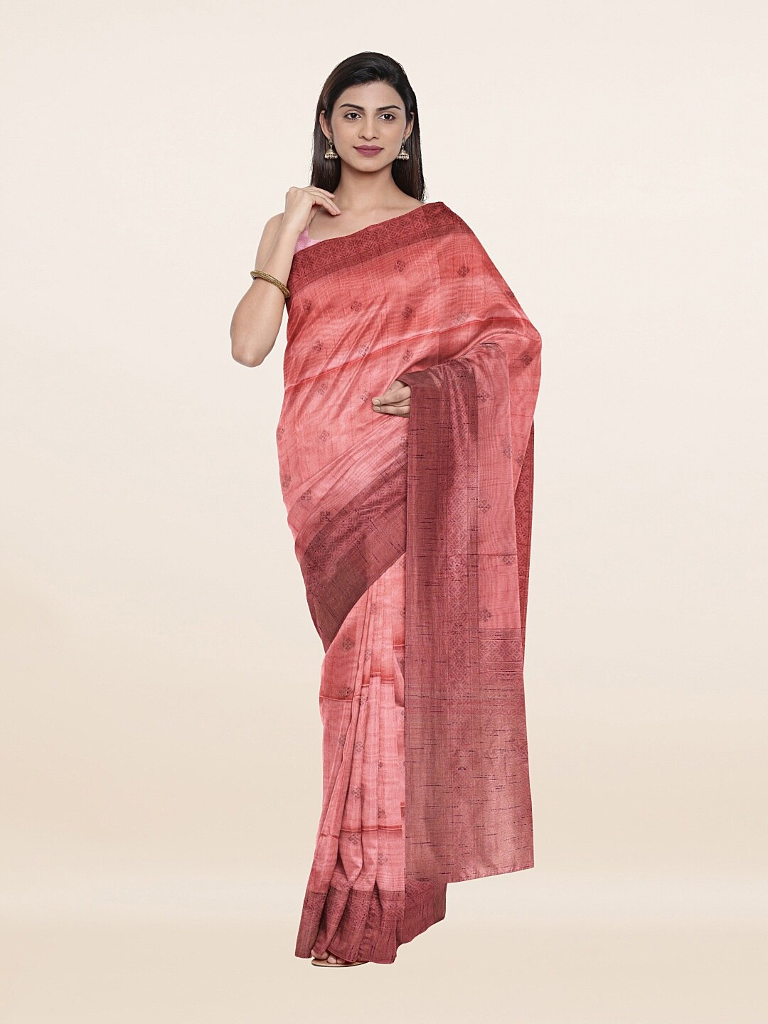 

Pothys Pink & Brown Woven Design Saree