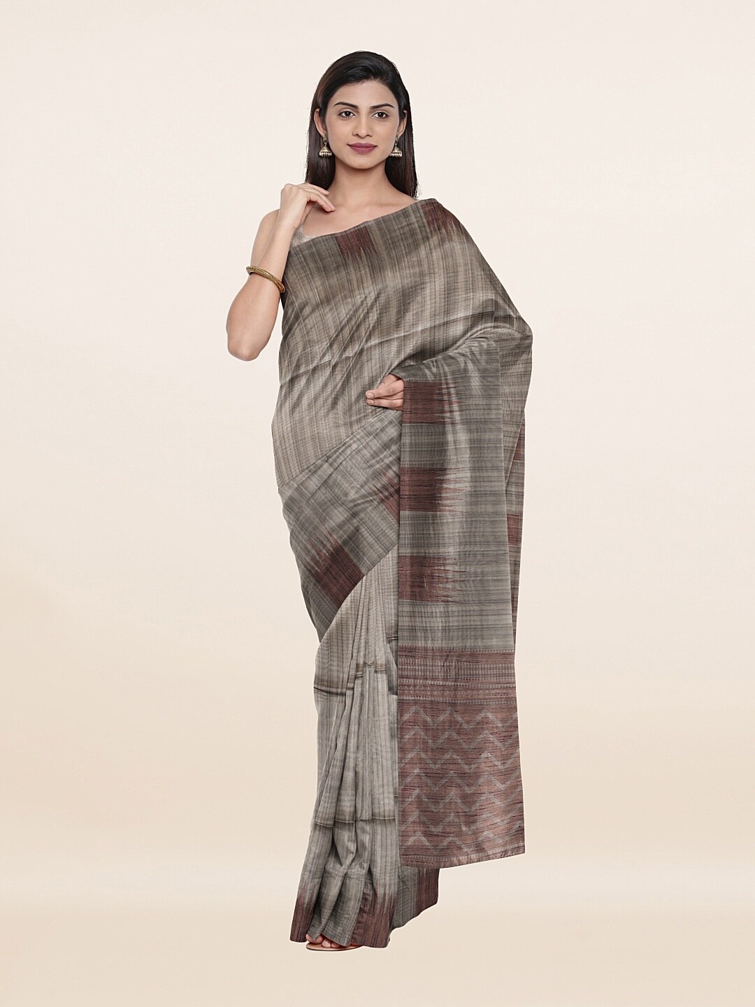 

Pothys Grey Cotton Blend Saree