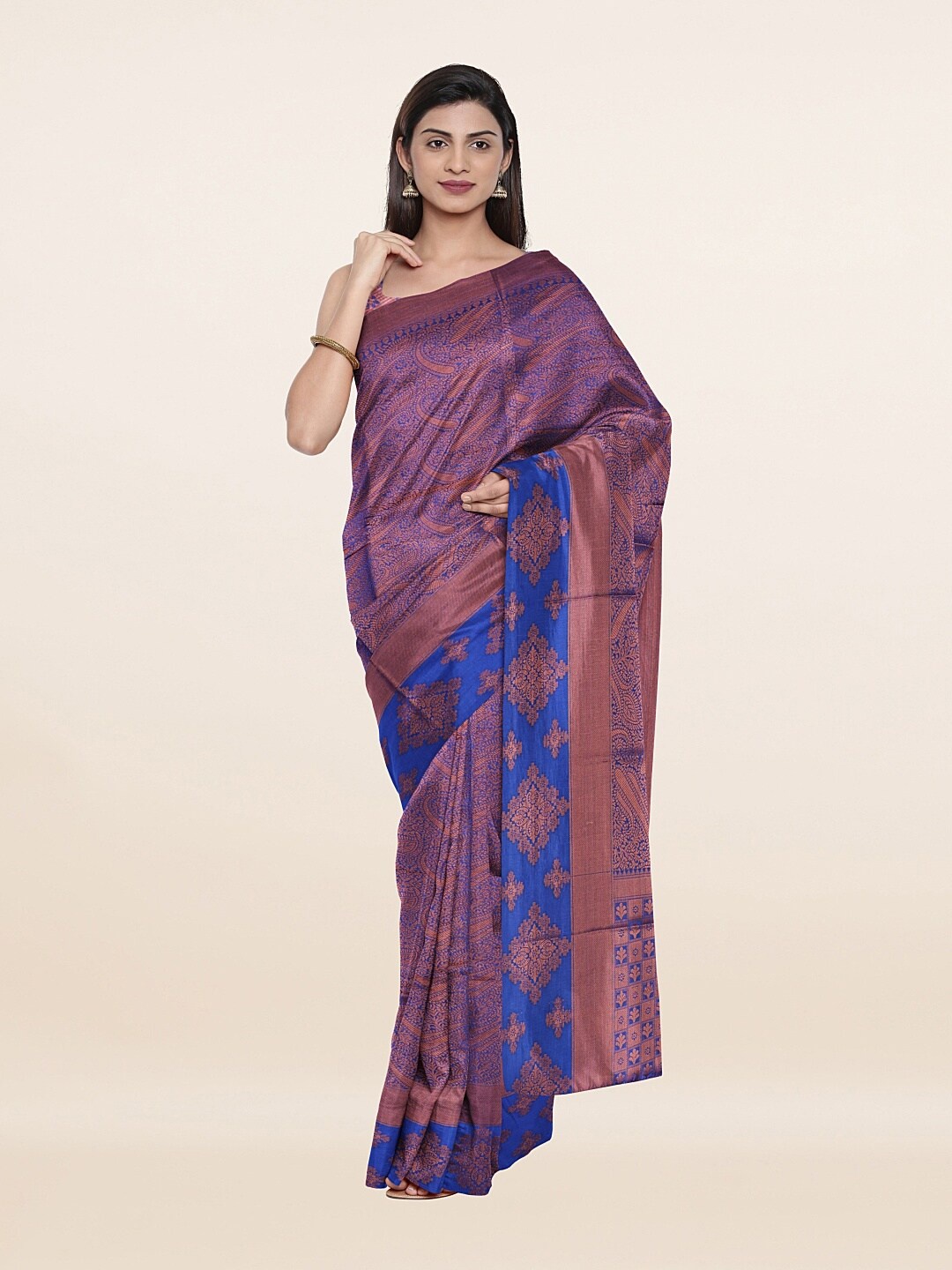 

Pothys Brown & Blue Woven Design Zari Art Silk Saree