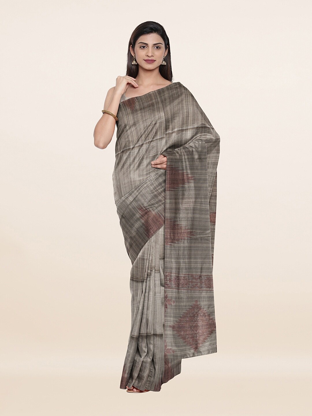 

Pothys Grey & Brown Woven Design Cotton Blend Saree