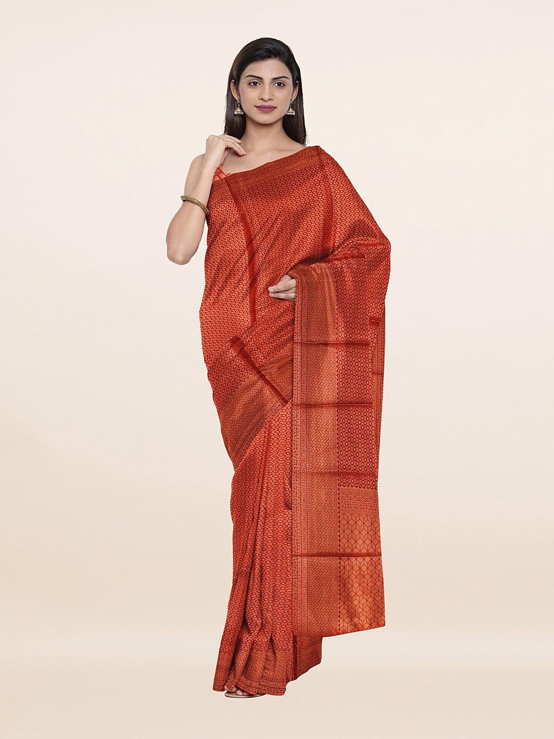 

Pothys Red & Gold-Toned Woven Design Zari Art Silk Saree