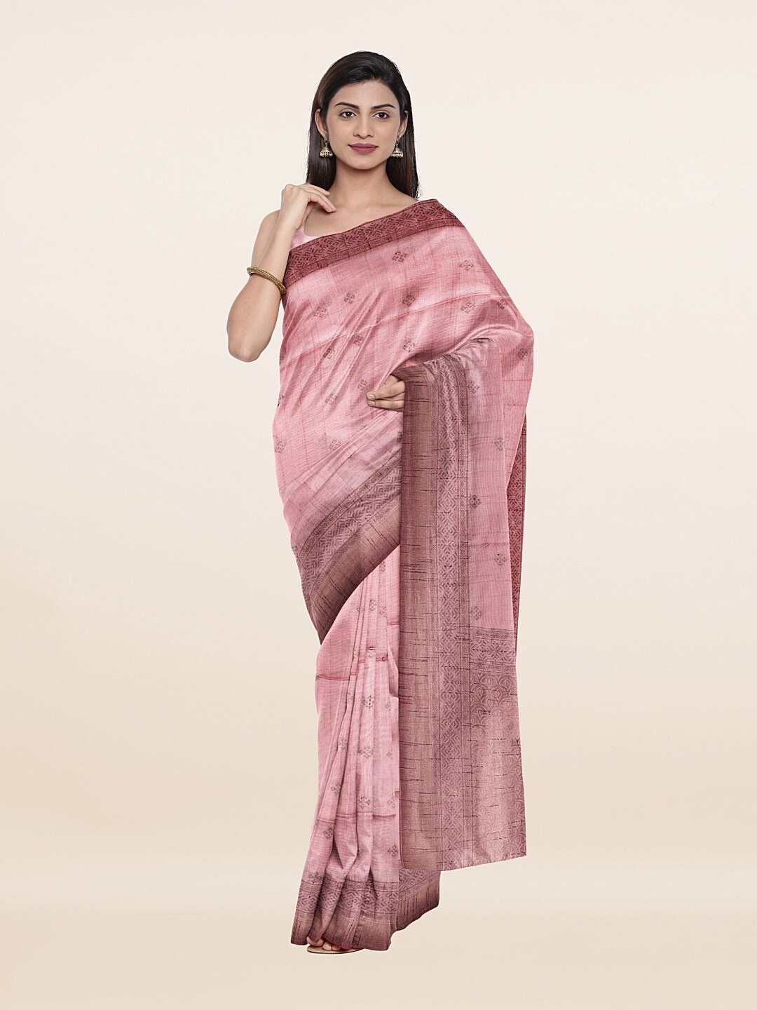 

Pothys Women Pink Ethnic Woven Design Cotton Blend Saree