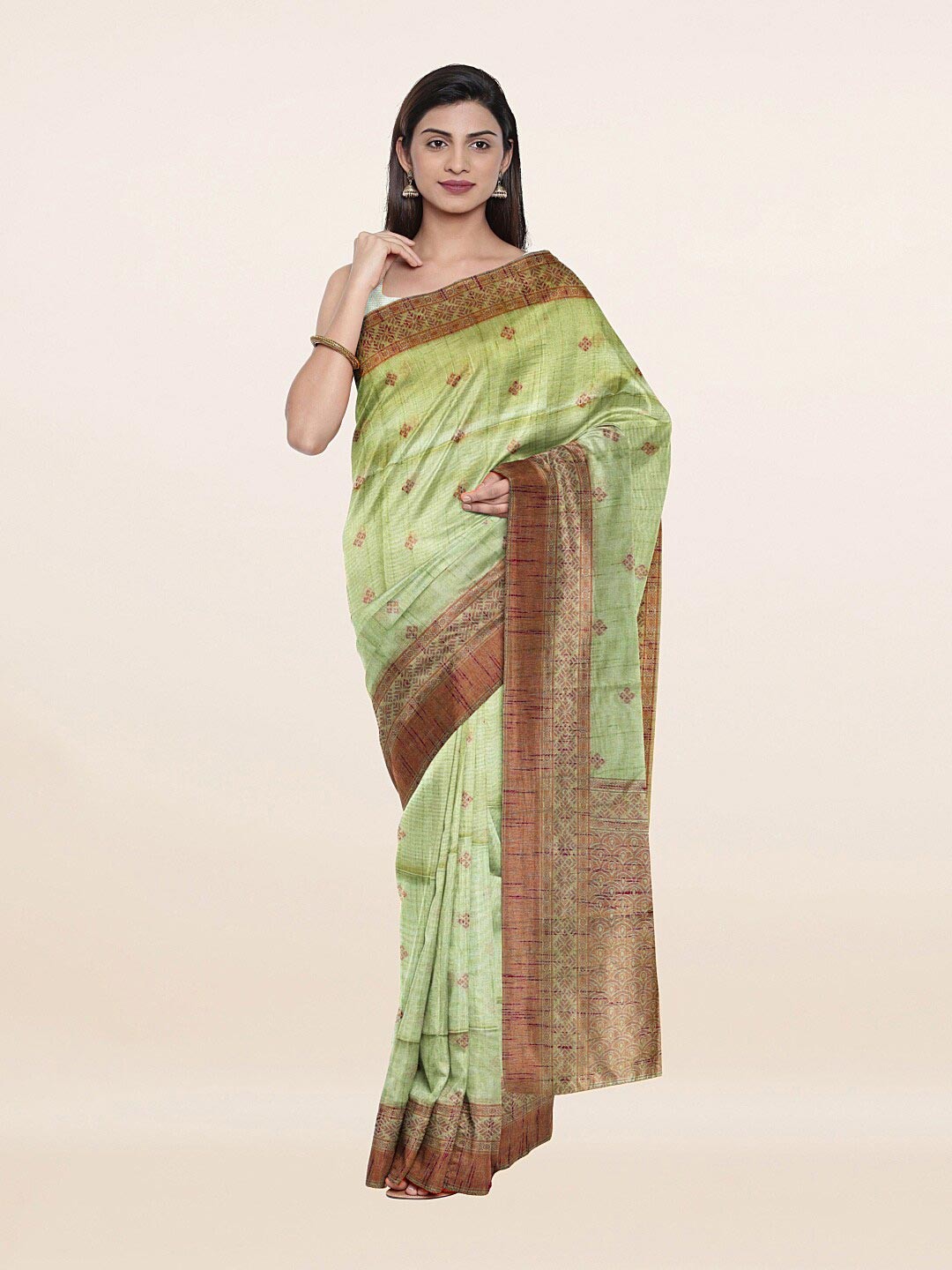 

Pothys Women Green & Pink Woven Design Saree
