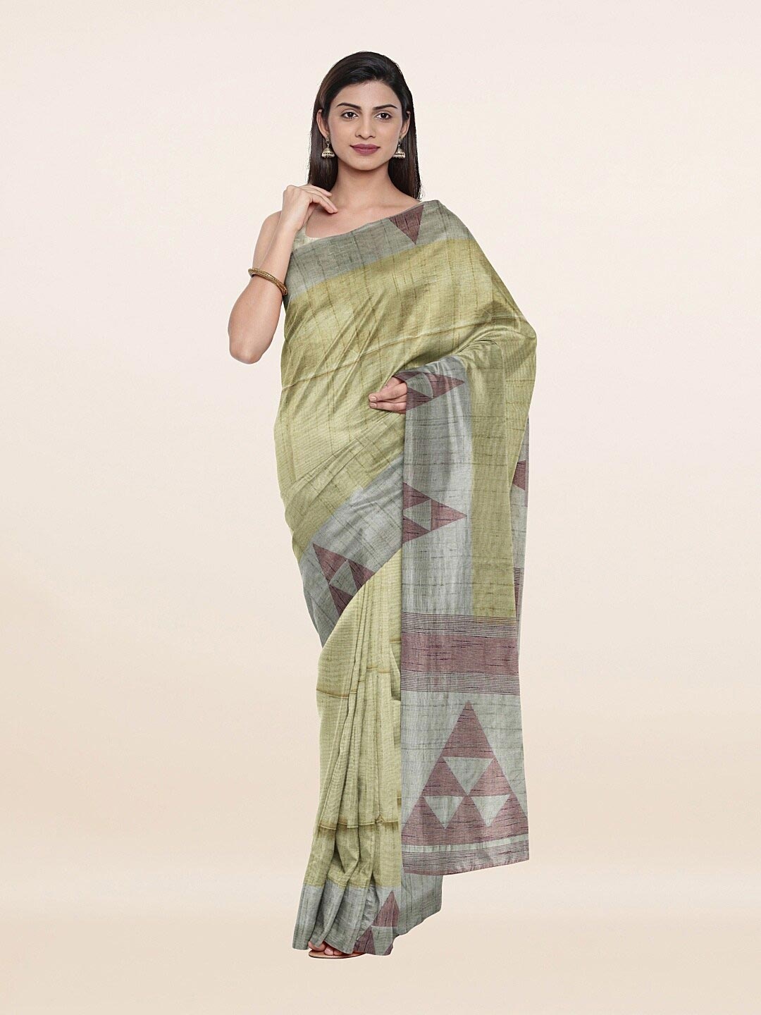 

Pothys Green & Silver-Toned Woven Design Saree