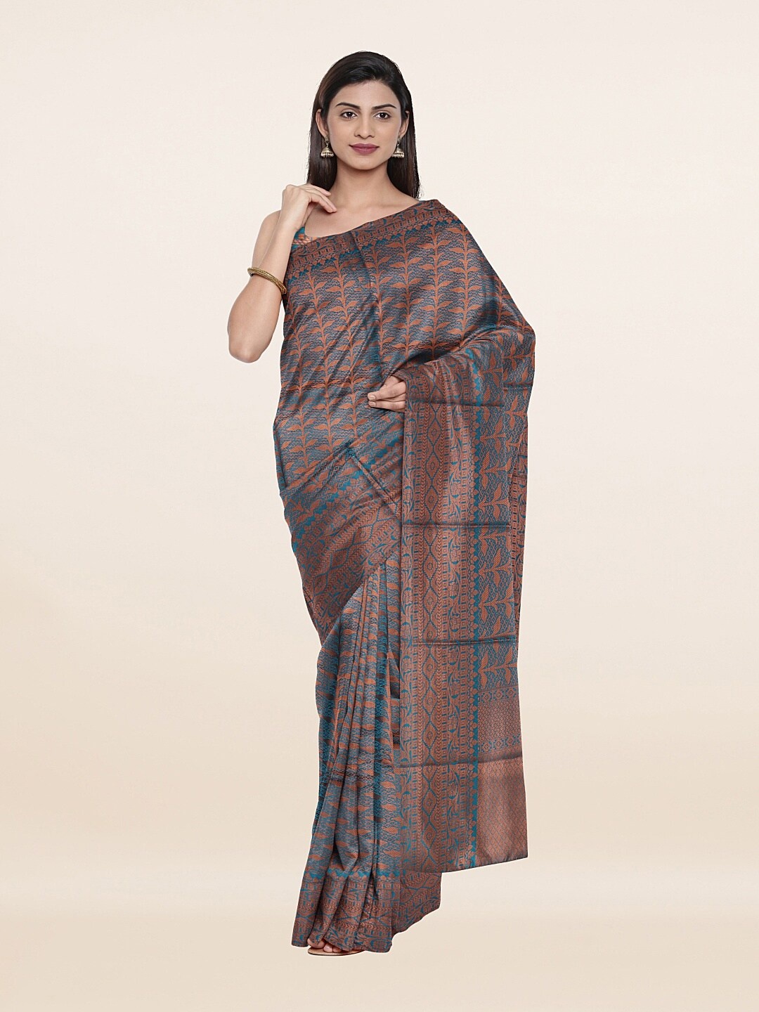 

Pothys Blue & Brown Woven Design Zari Art Silk Saree
