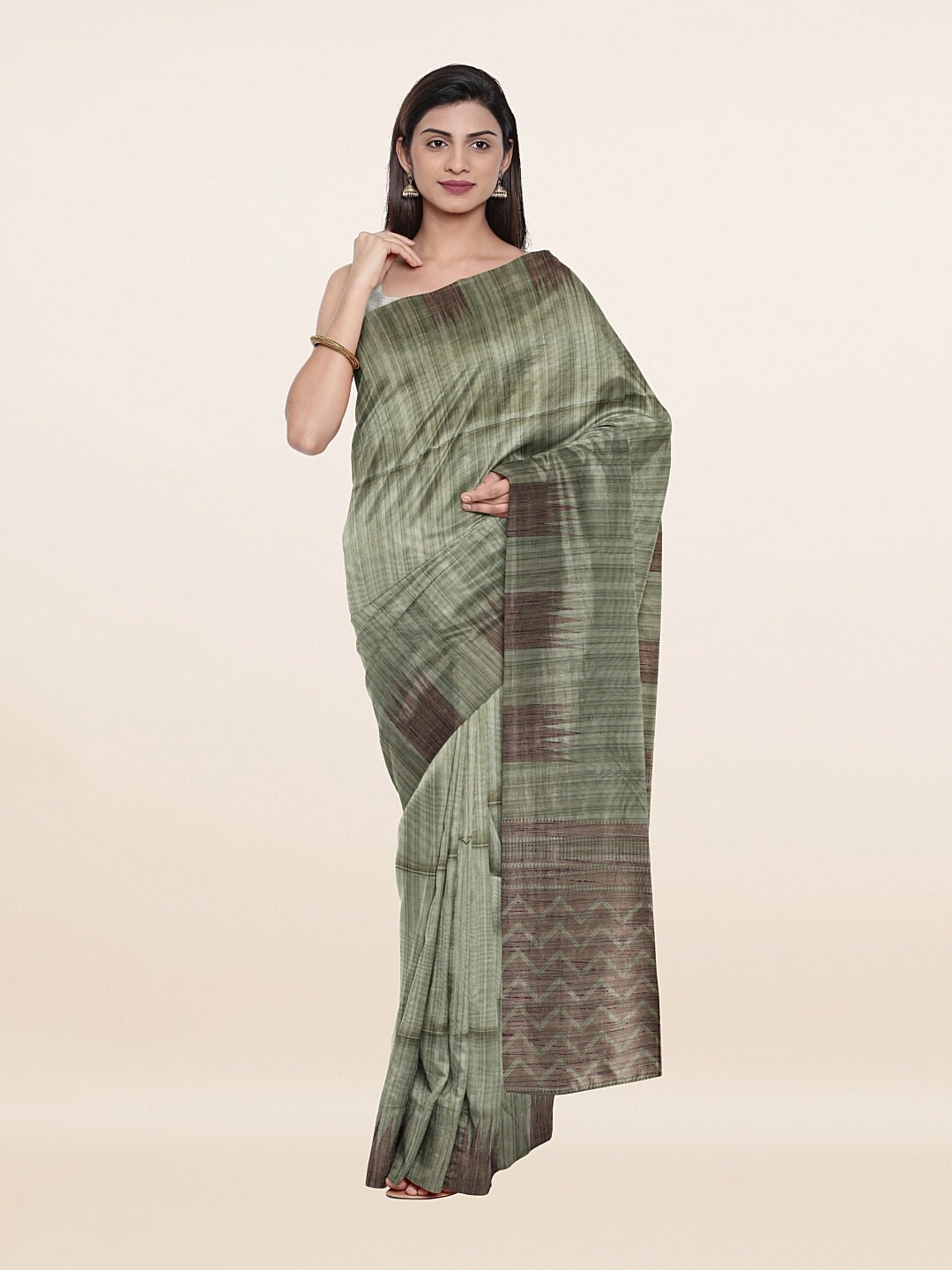

Pothys Green & Brown Woven Design Saree