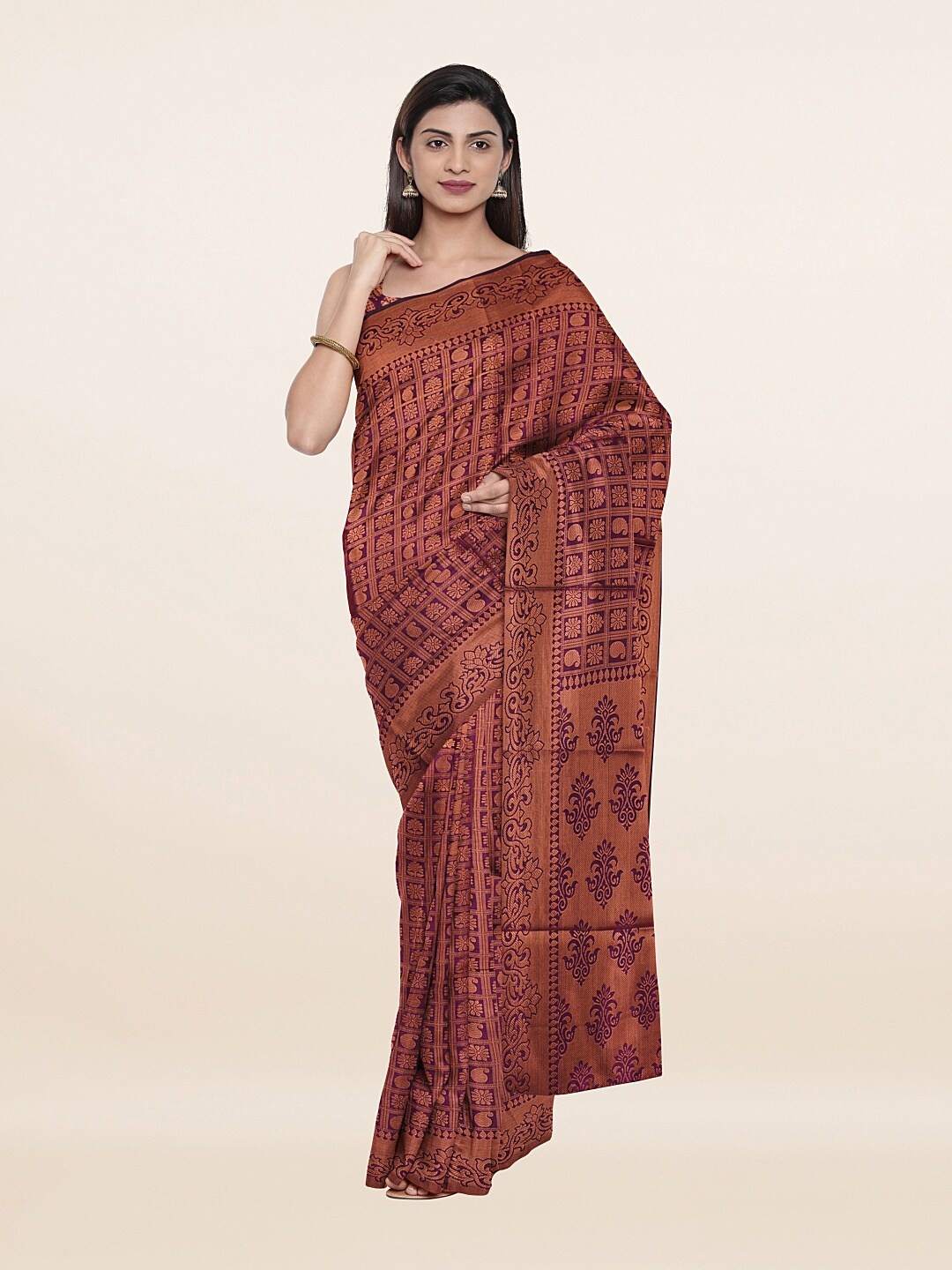 

Pothys Violet & Gold-Toned Woven Design Art Silk Saree