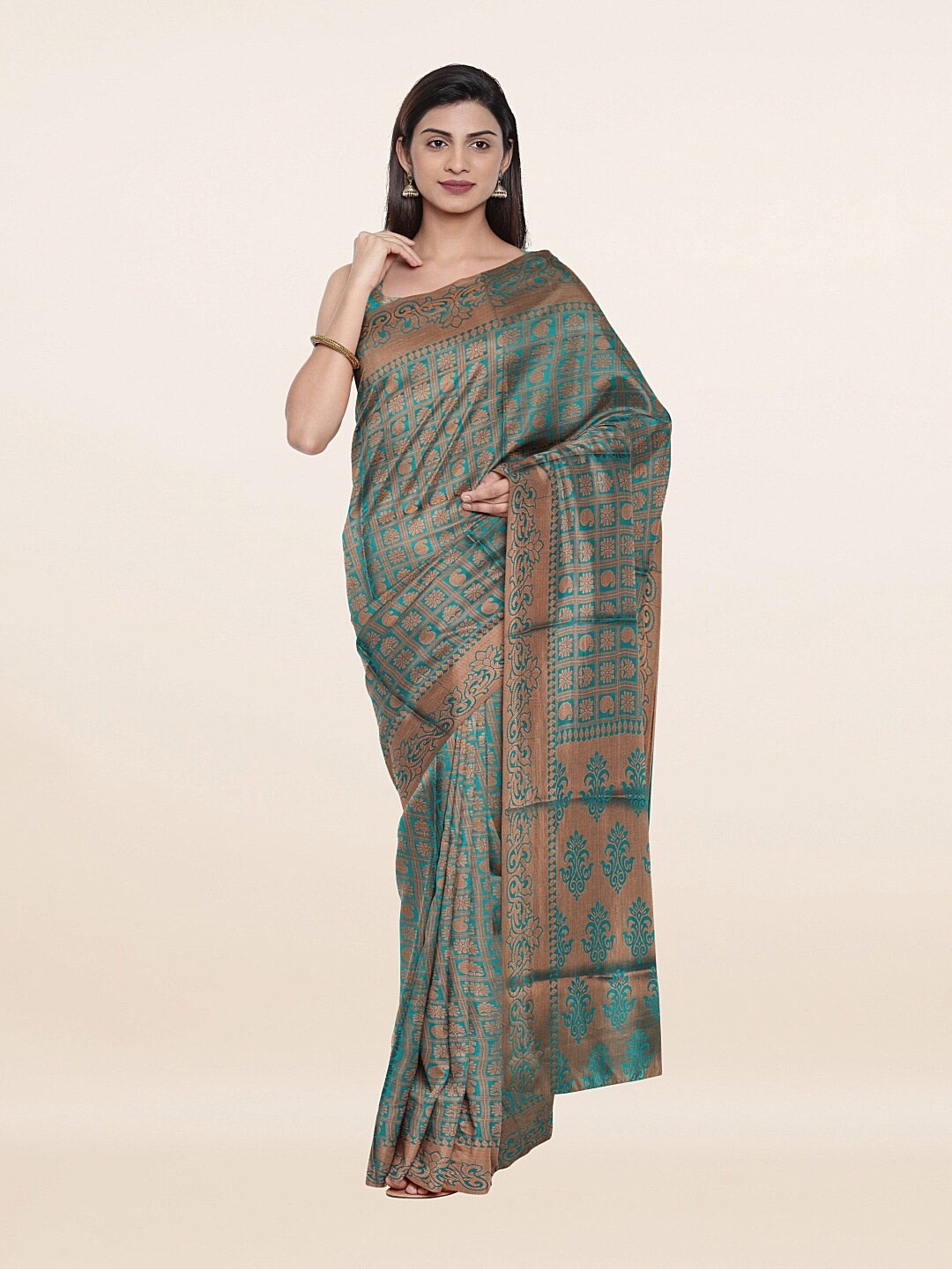 

Pothys Green & Gold-Toned Ethnic Motifs Zari Art Silk Saree