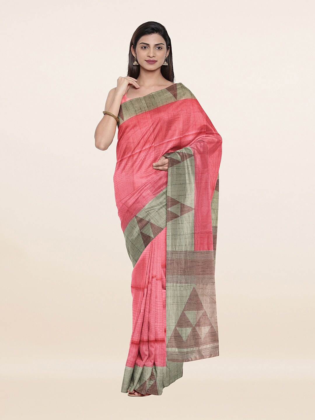 

Pothys Pink & Green Woven Design Saree