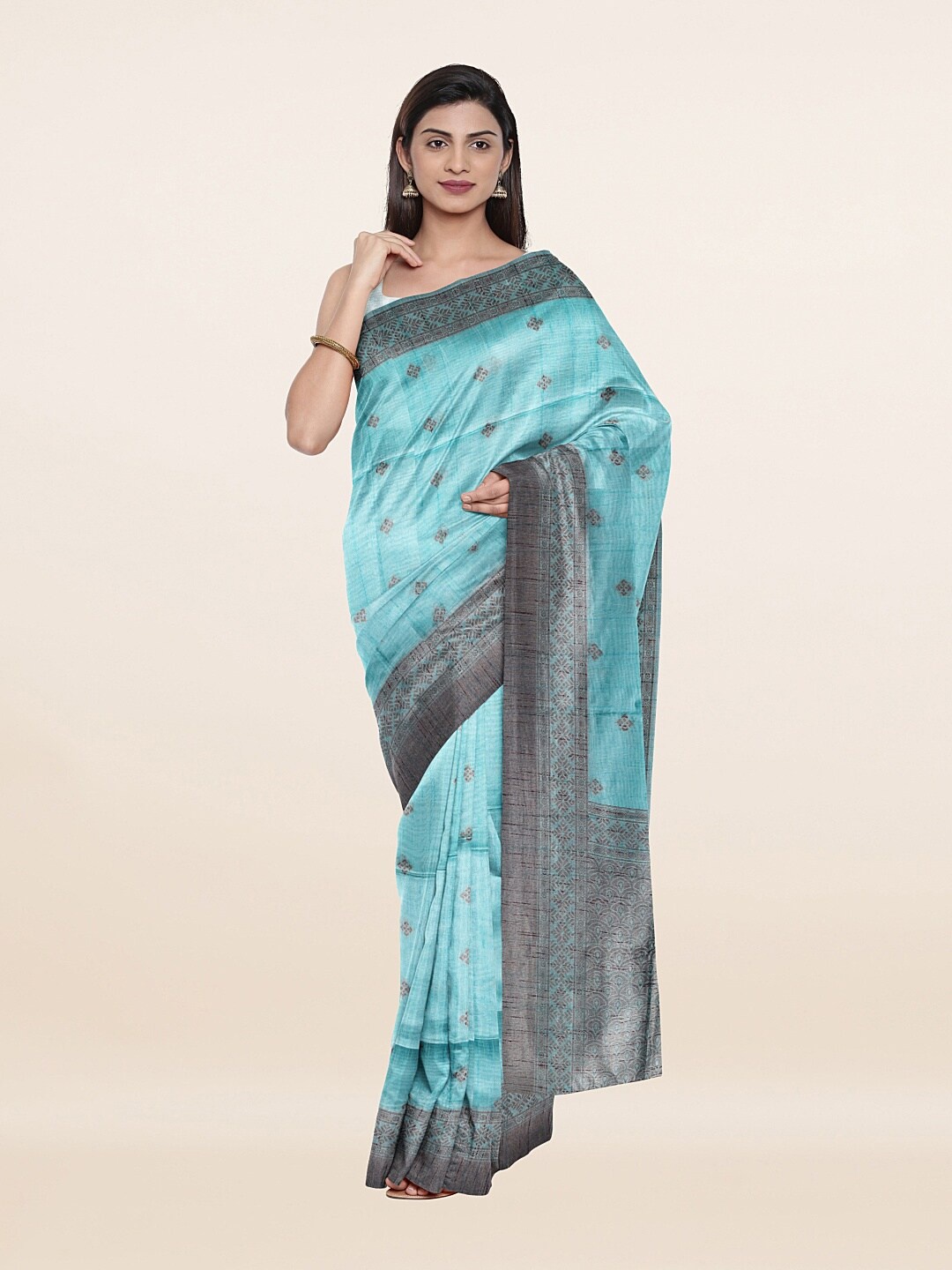 

Pothys Women Blue & Silver-Toned Woven Design Saree