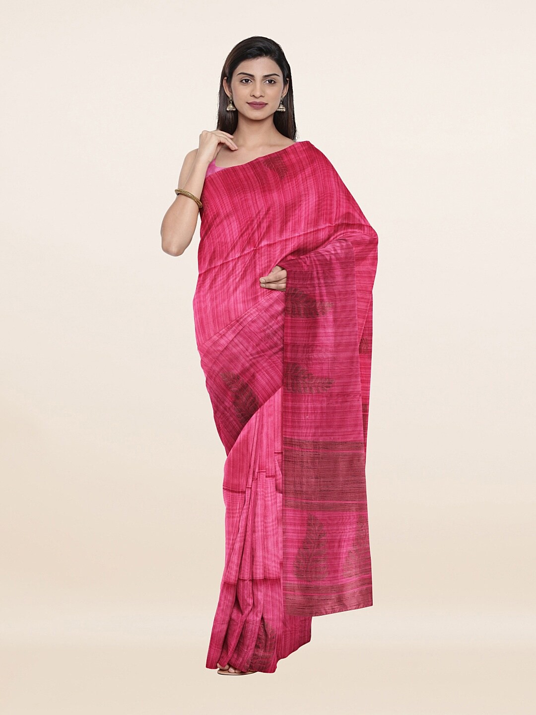 

Pothys Pink Striped Cotton Blend Saree