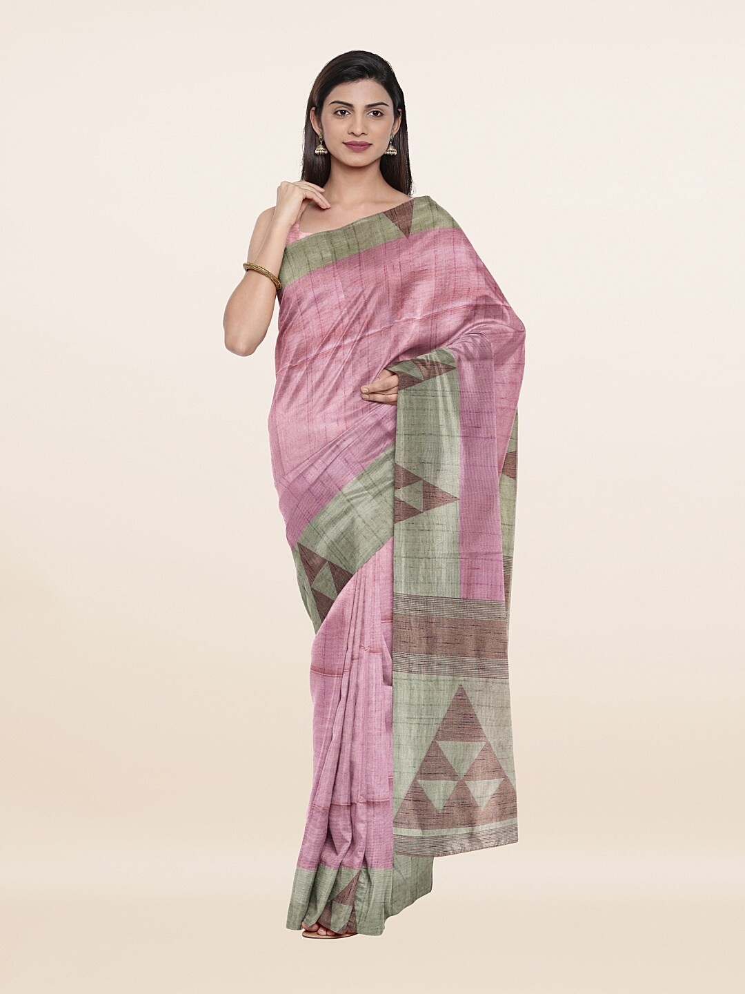 

Pothys Pink & Silver-Toned Woven Design Zari Saree