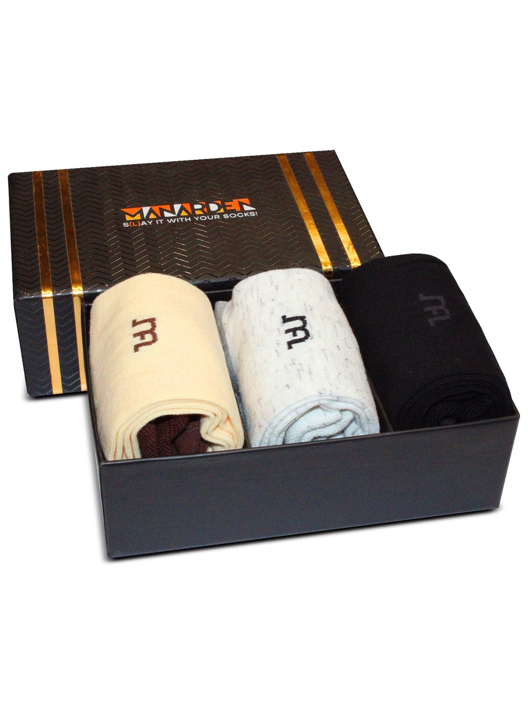 

Man Arden Men Pack Of 3 Solid Calf-Length Socks, Cream