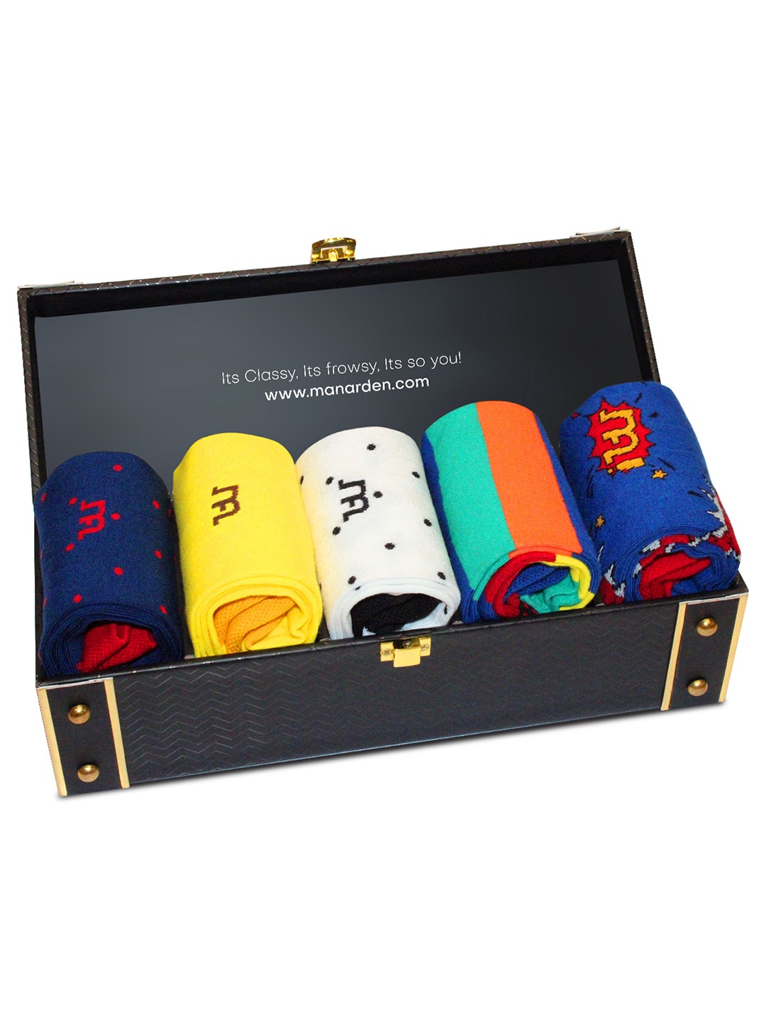 

Man Arden Men Pack Of 5 Patterned Cotton Calf Length The Smart Sartorial Collection Designer Edition Socks Gift Box, Multi