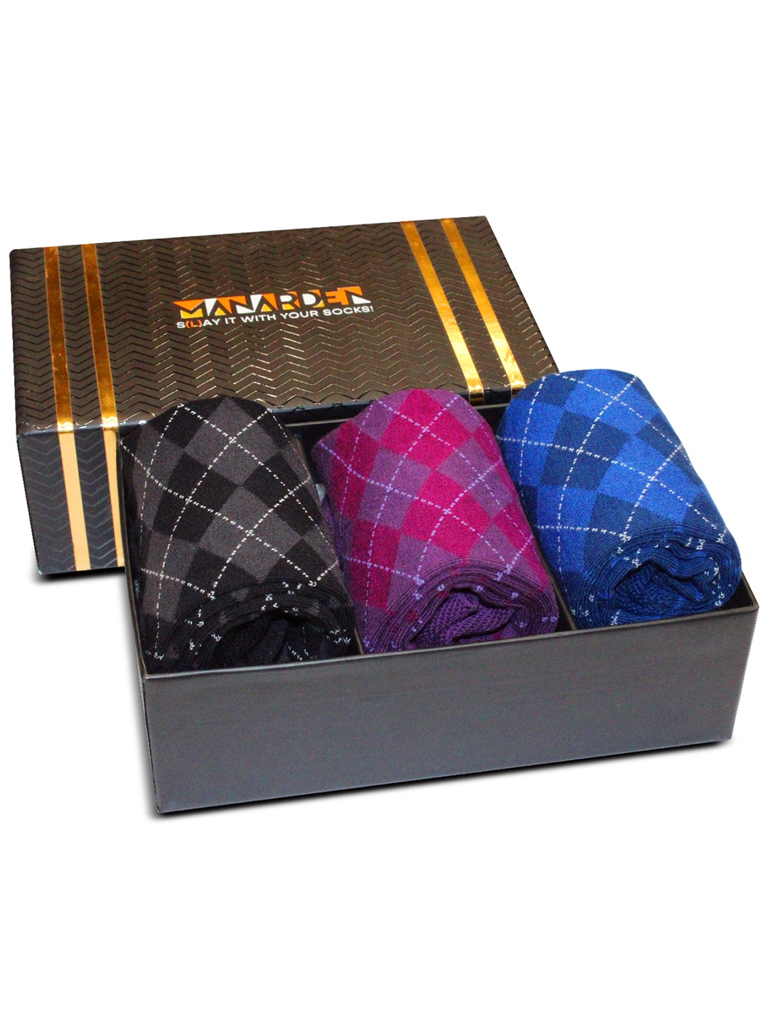 

Man Arden Men Set of 3 Multi-Coloured Patterned Cotton Socks, Blue