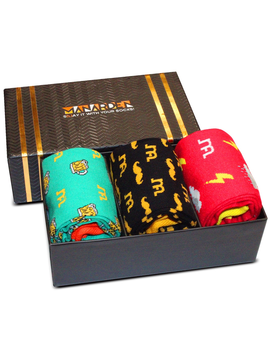 

Man Arden The Vibe Tribe Collection Set of 3 Multi-Coloured Patterned Cotton Socks