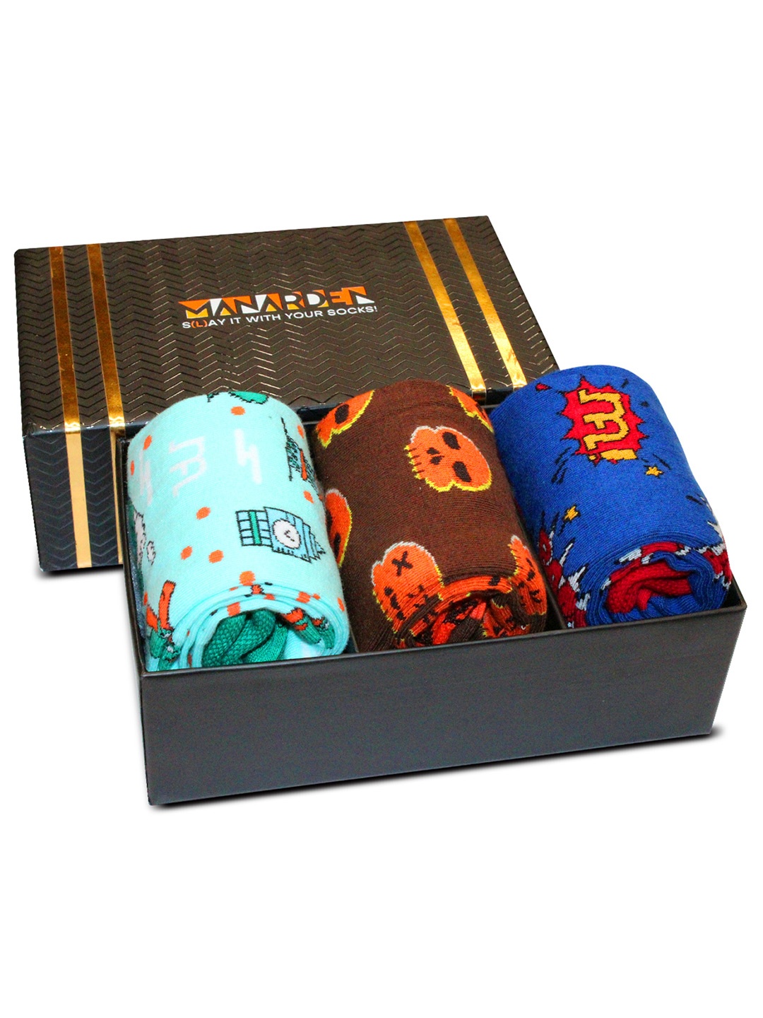 

Man Arden Men Pack of 3 Patterned Calf Length Cotton Socks, Blue