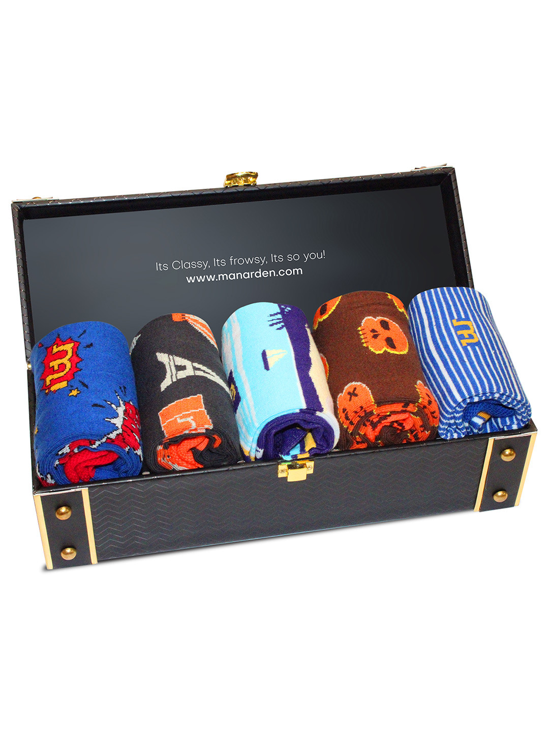 

Man Arden Men Pack Of 5 Patterned Cotton Calf Length The Smart Sartorial Collection Designer Edition Socks Gift Box, Blue