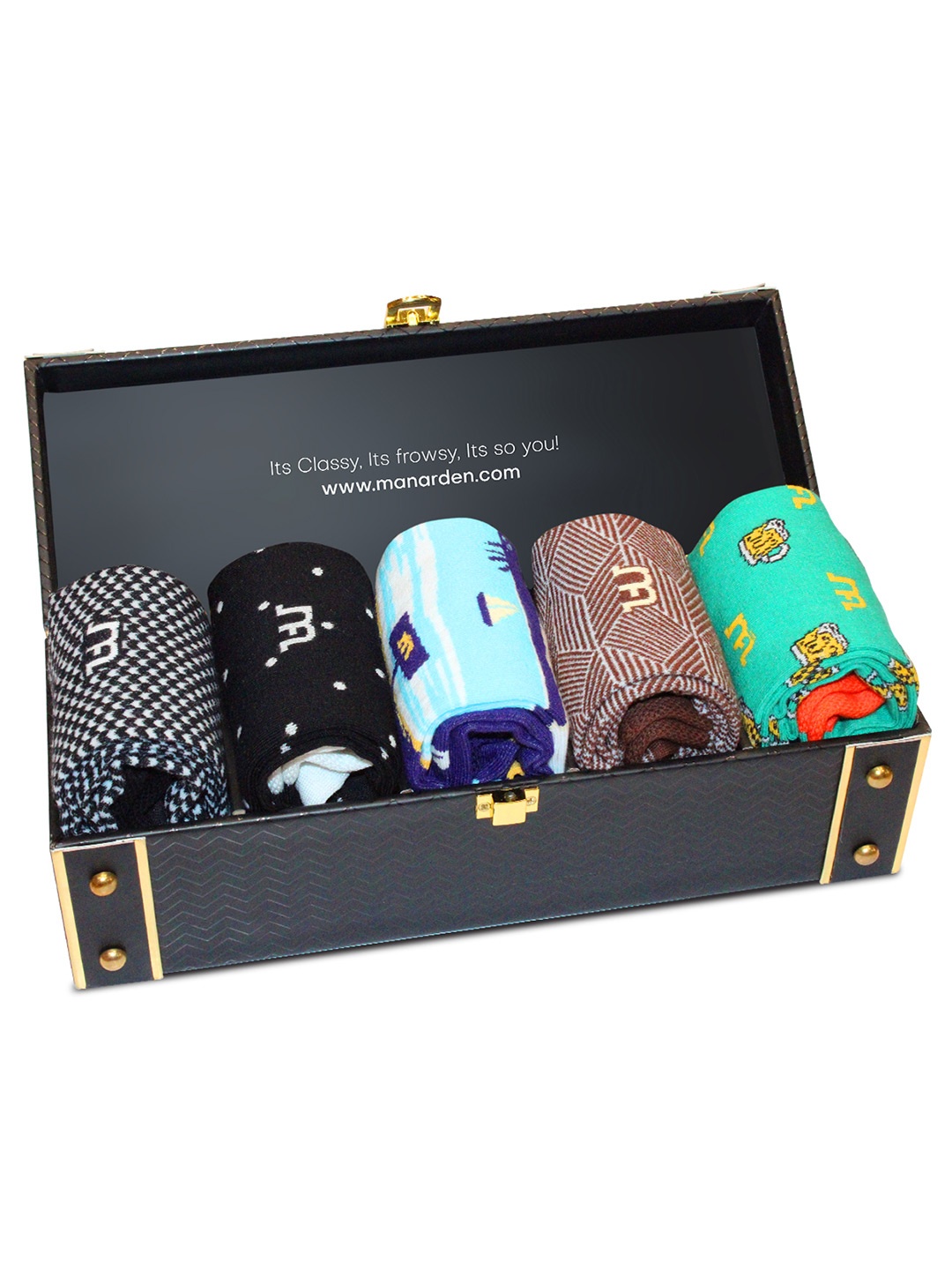 

Man Arden Men Pack Of 5 Printed Socks With Box, Black