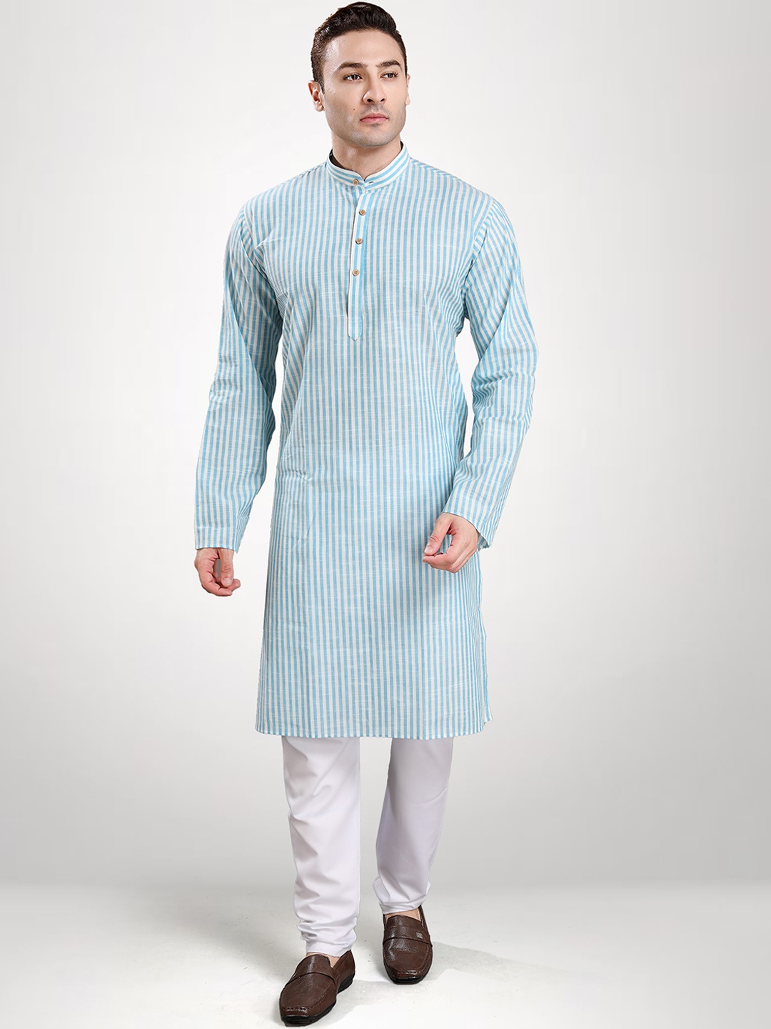 

RG DESIGNERS Men Blue Striped Kurta with Pyjamas