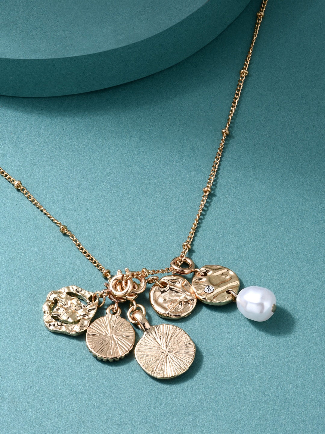

ToniQ Gold-Toned & White Gold-Plated Necklace with 5 Interchangeable Pendants