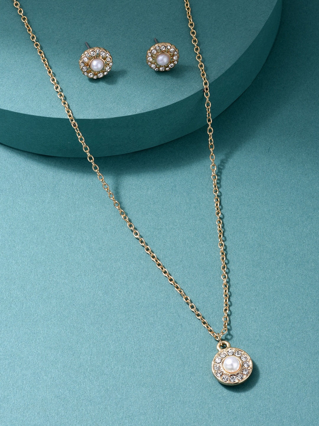 

ToniQ White Colored Gold Plated Stone Studded Jewellery Set