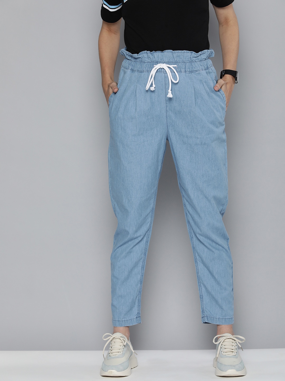 

Flying Machine Women Blue Jogger High-Rise Pure Cotton Jeans