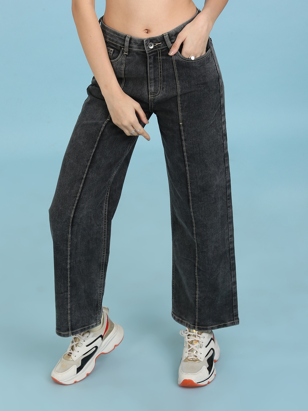 

Flying Machine Women Grey Wide Leg Mid-Rise Light Fade Stretchable Jeans