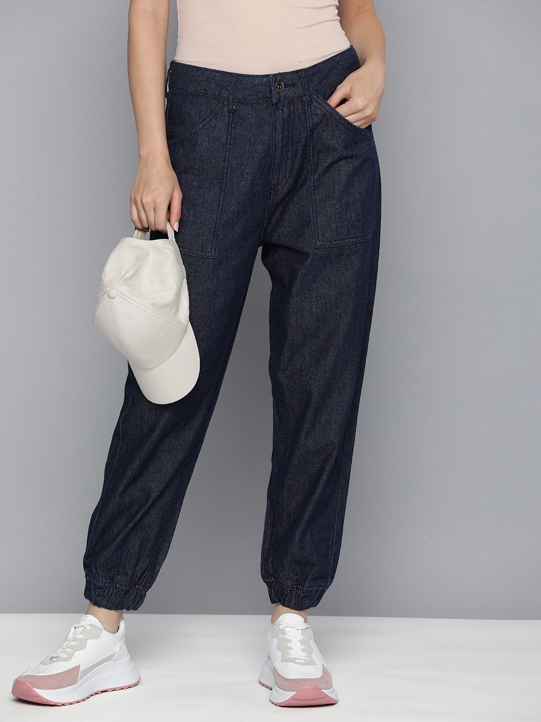 

Flying Machine Women Pure Cotton Jogger High Rise Jeans, Blue