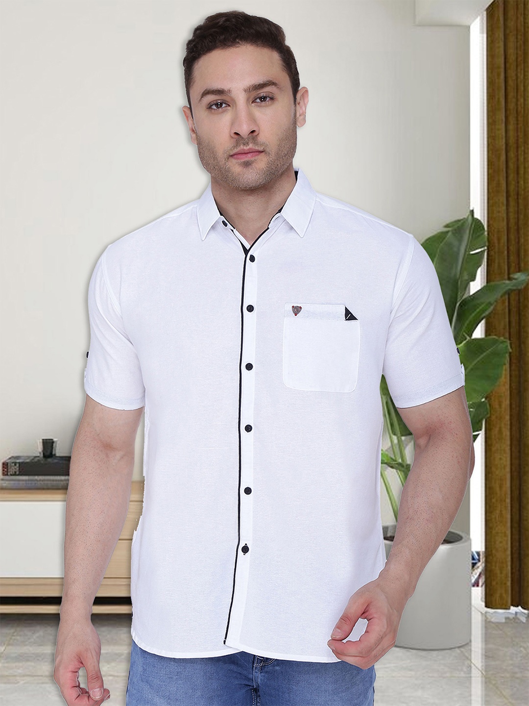 

Kuons Avenue Men White Smart Slim Fit Half Sleeve Casual Shirt