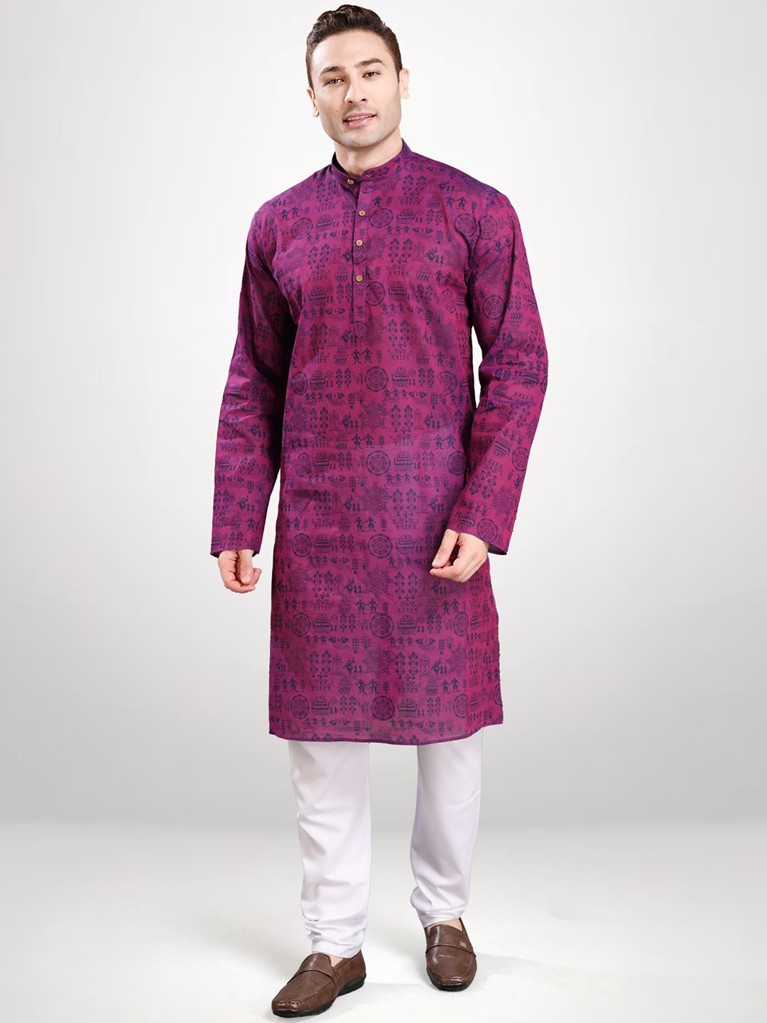 

RG DESIGNERS Men Lavender Embroidered Angrakha Kurta with Pyjamas