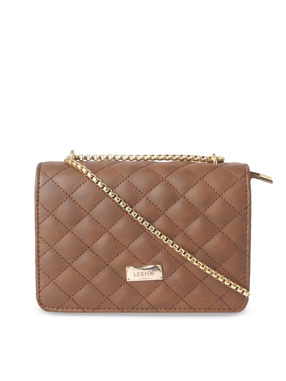 

LEKHX Brown Textured PU Structured Sling Bag with Quilted