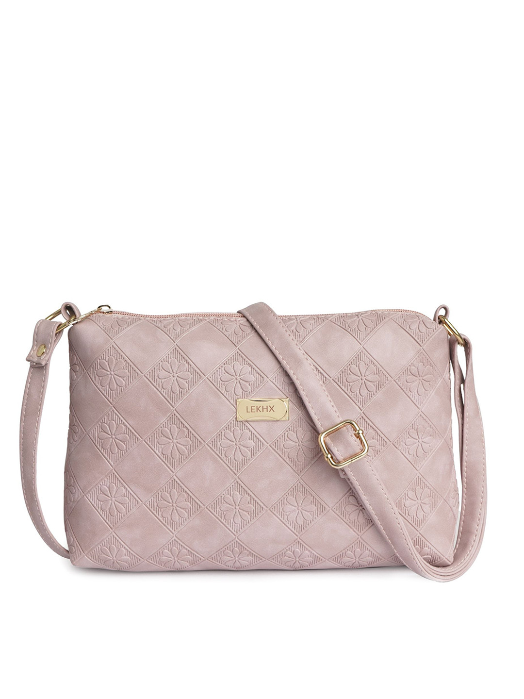 

LEKHX Pink Textured PU Structured Sling Bag