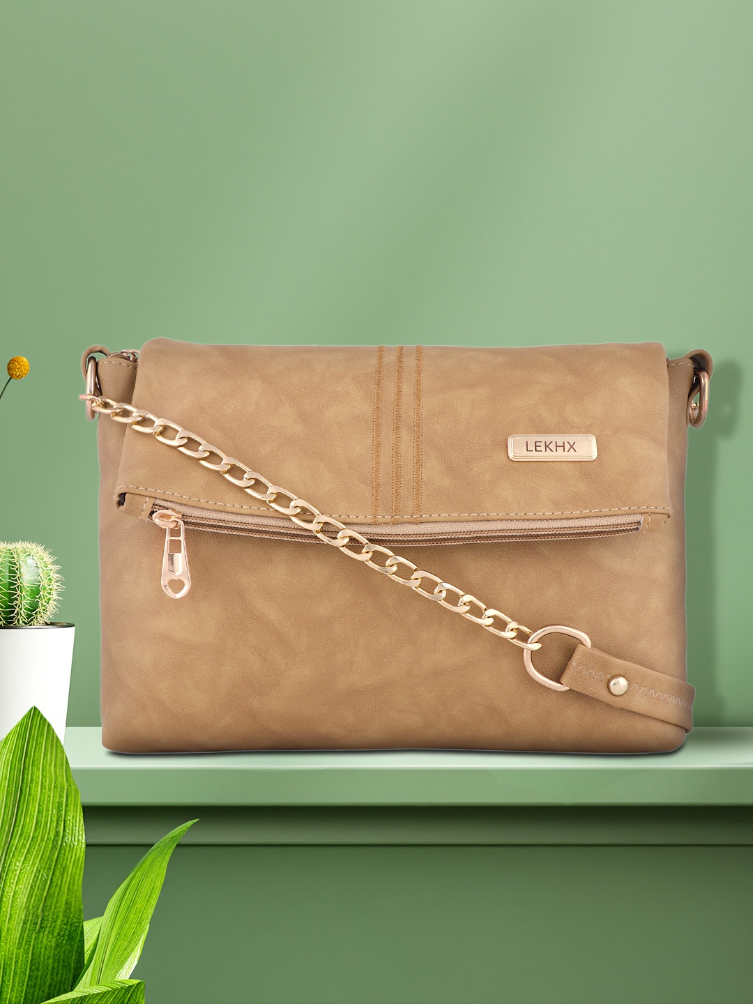 

LEKHX Brown PU Swagger Sling Bag