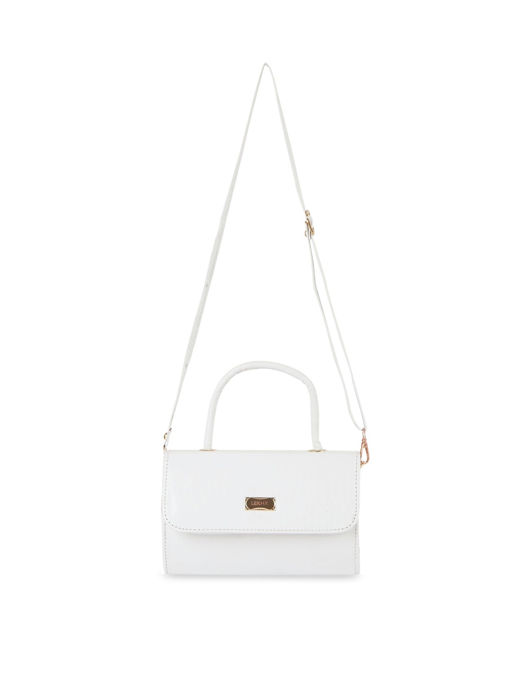 

LEKHX Women White Textured PU Handheld Bag with Quilted
